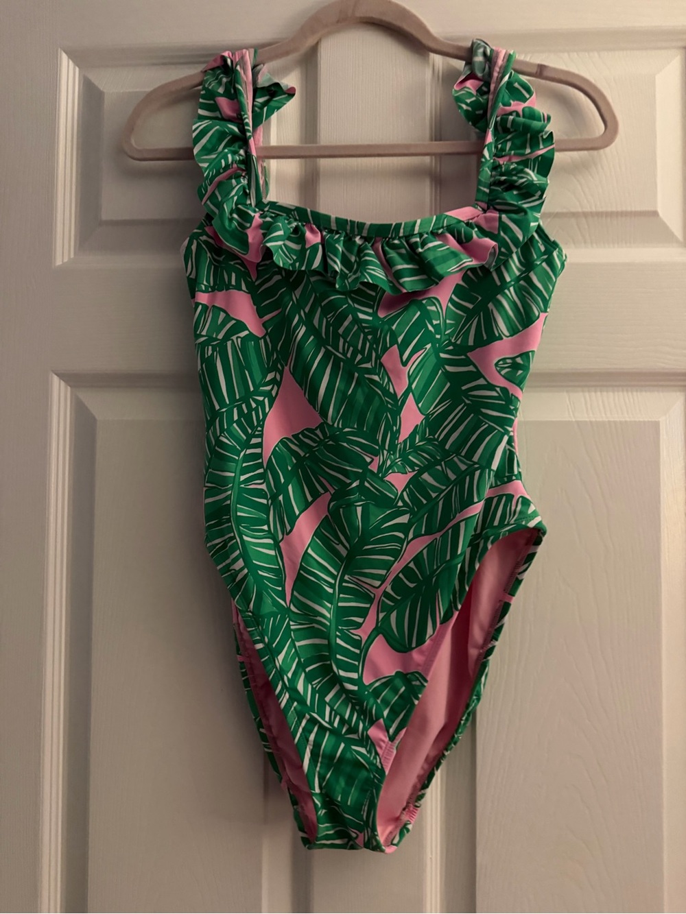 Lilly Pulitzer Pink & Green Tropical Ruffle One-Piece Swimsuit